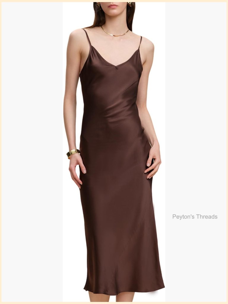 Pure Mulberry Silk A-Line Midi Slip Dress V-Neck Sleeveless Cocktail Party